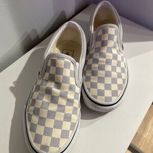 Vans Checkered Slip-On Sneakers in Gray and Cream size Women 7.5/ Men 6.0